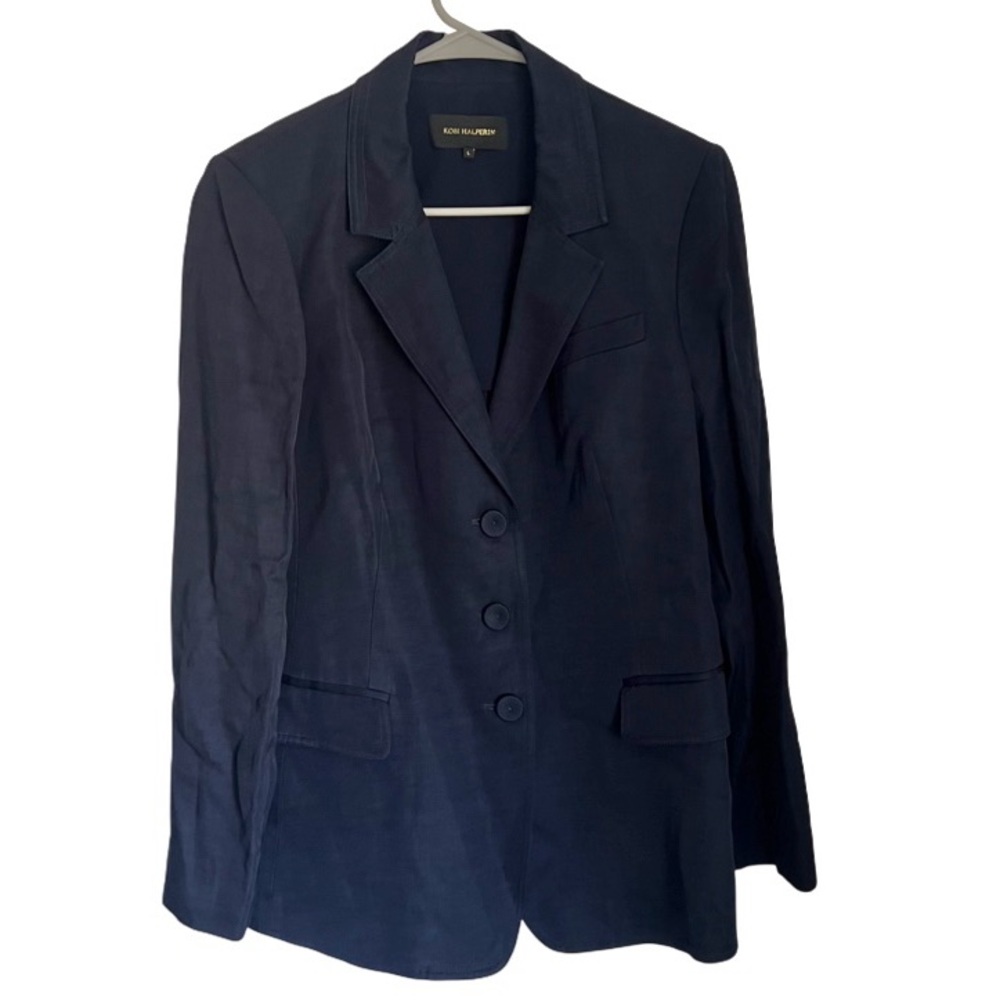 Kobi Halperin Navy Blue Linen Blend Blazer Jacket Women's Large
